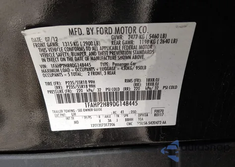 2013 Ford Taurus Sel from USA, damaged, VIN 1FAHP2H89DG148445